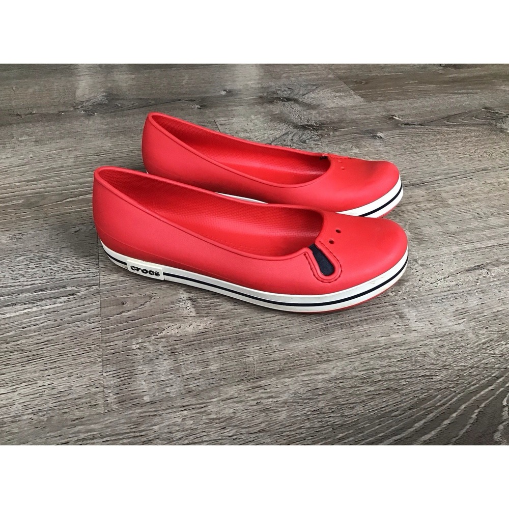 CROCS Crocband Womens Size 10 Red White Ballet Flats Slip On Shoes